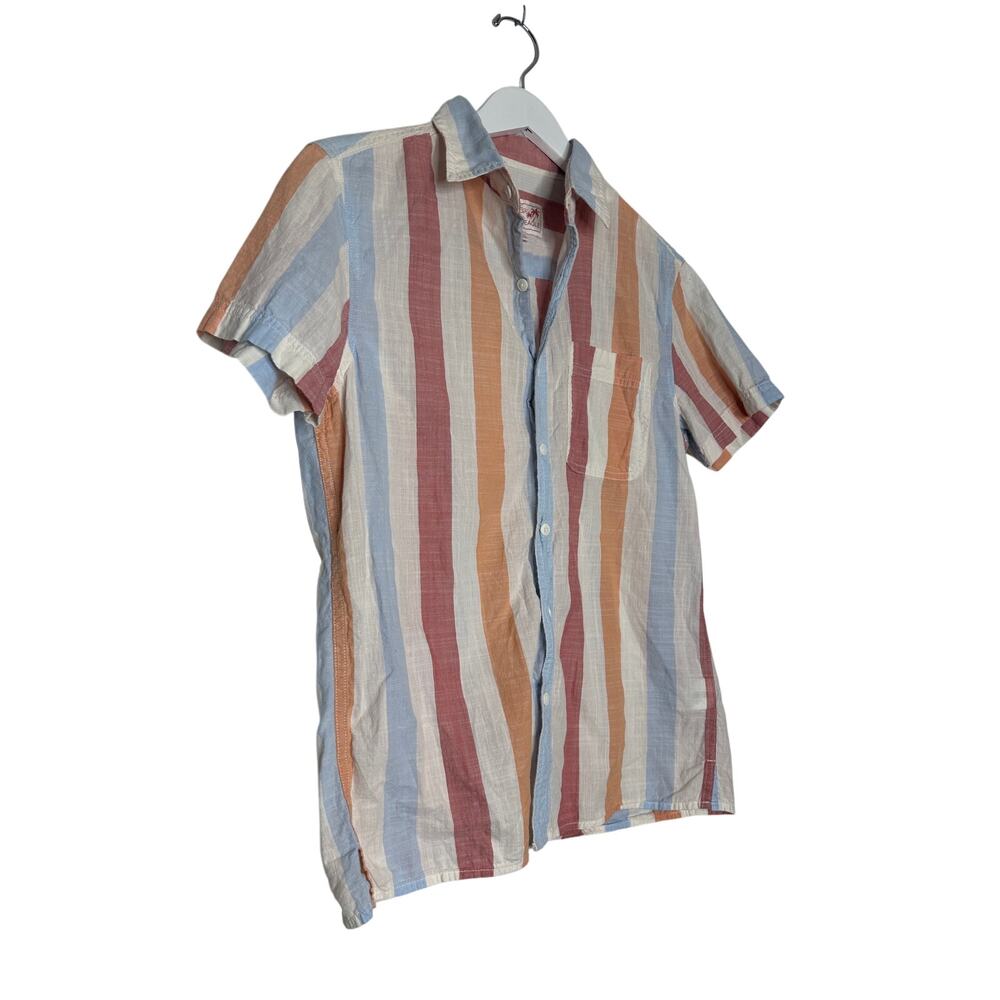 American Eagle Men Sze Small Striped Button Down Red Blue Cotton Vacation Summer - Picture 3 of 10
